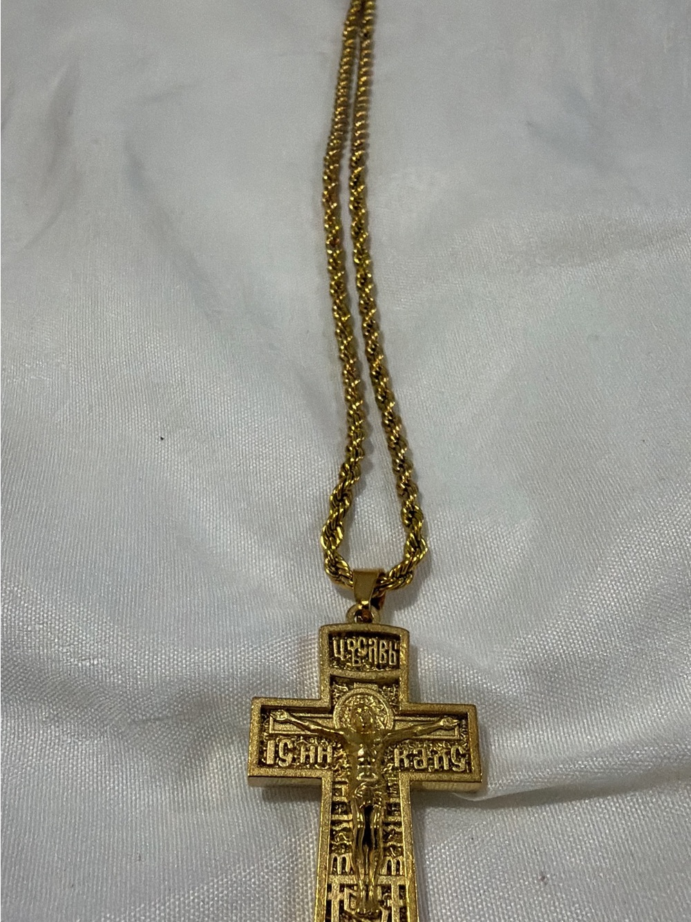 Gold Tone Orthodox Crucifix Pendant Necklace Unisex